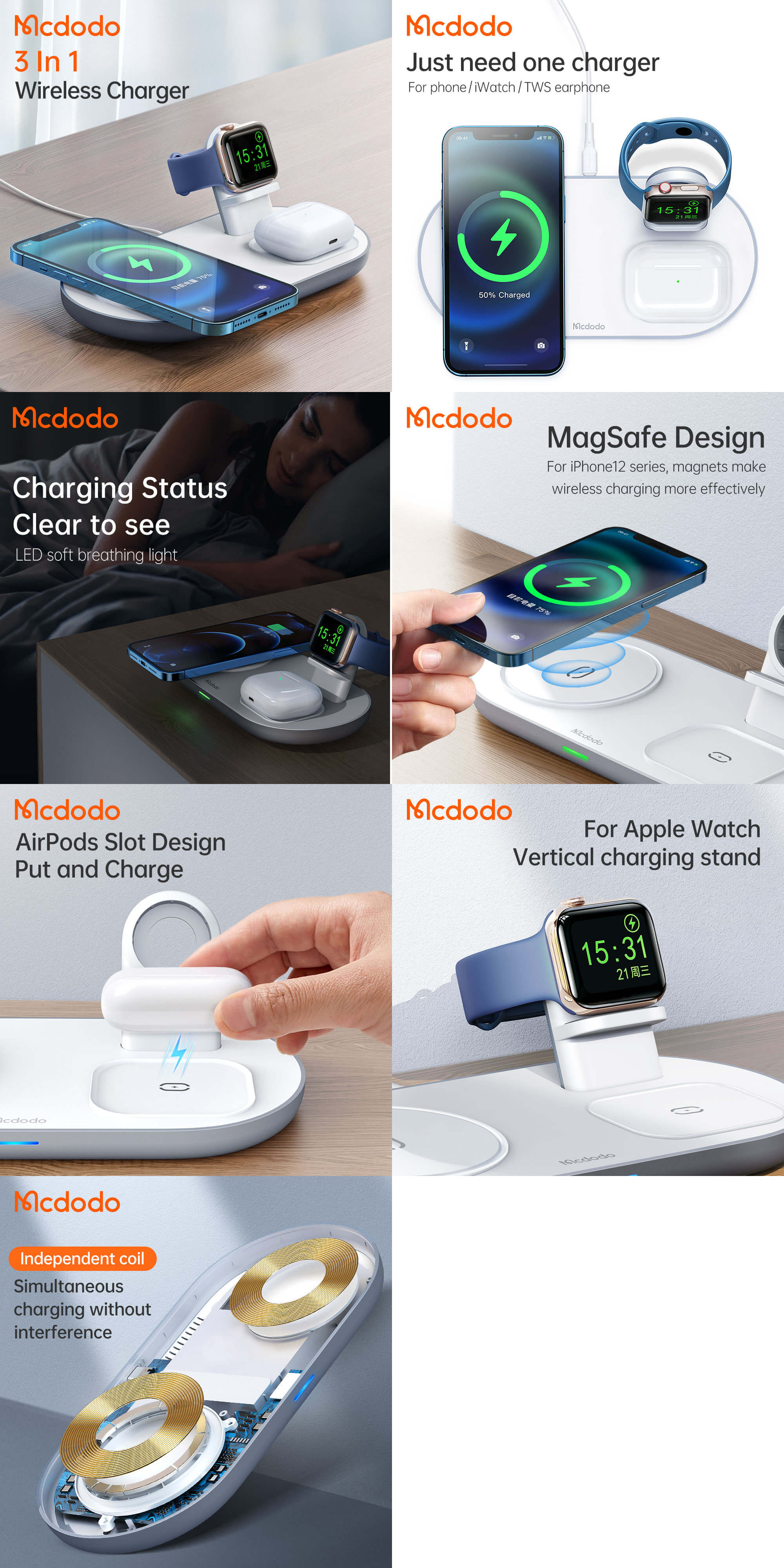 MCDODO Magnetic 3-in-1 Wireless Charger 3