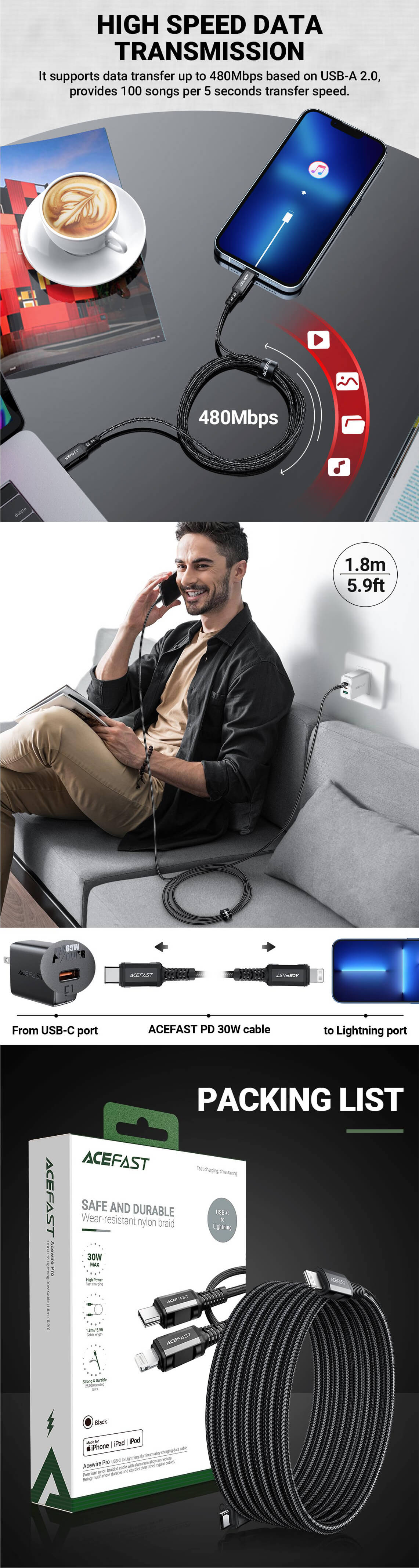 ACEFAST C4-01 Type-C Cable | Mobile point bd