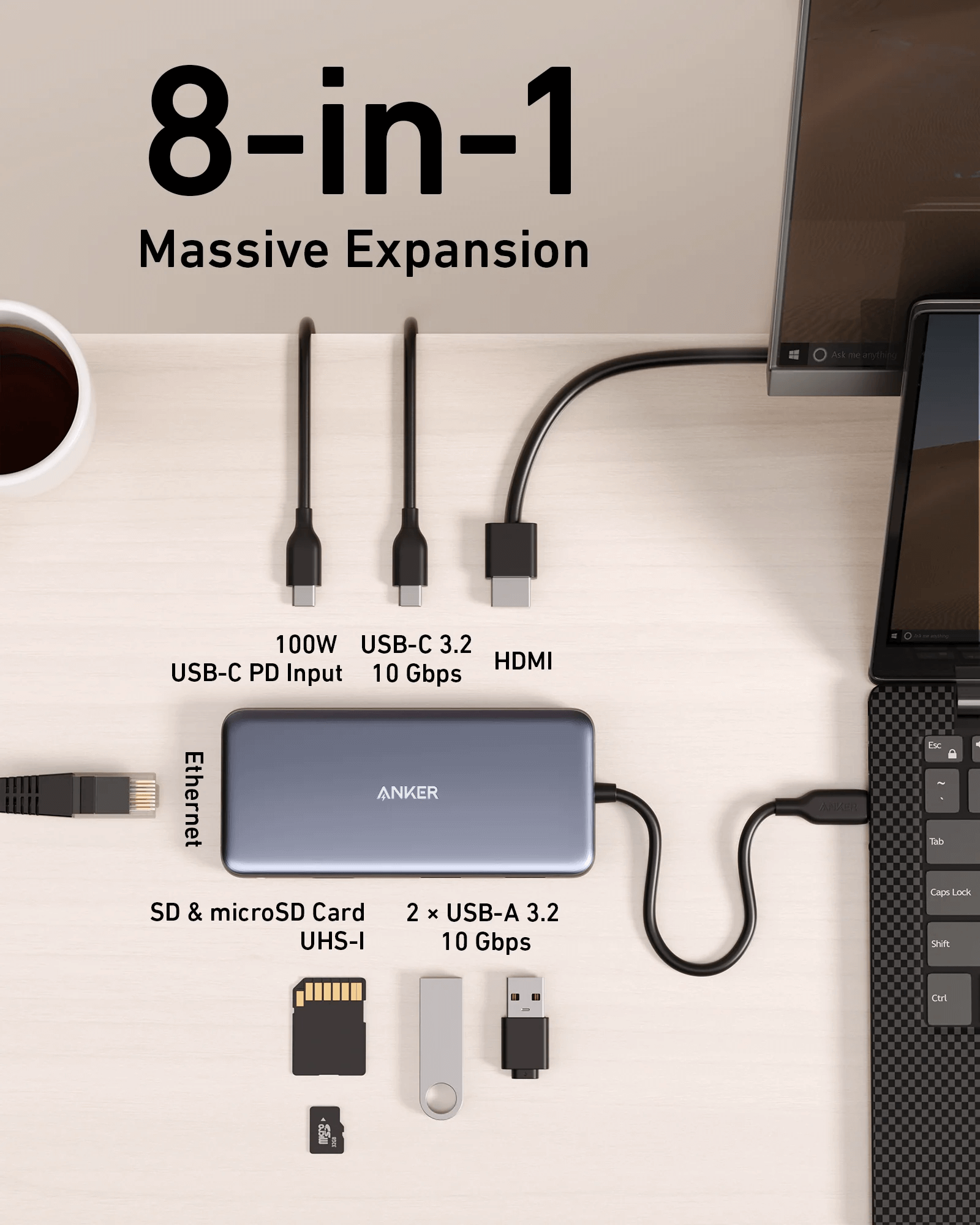 Anker PowerExpand 8-in-1 USB-C PD Media Hub 高速データ転送 充電